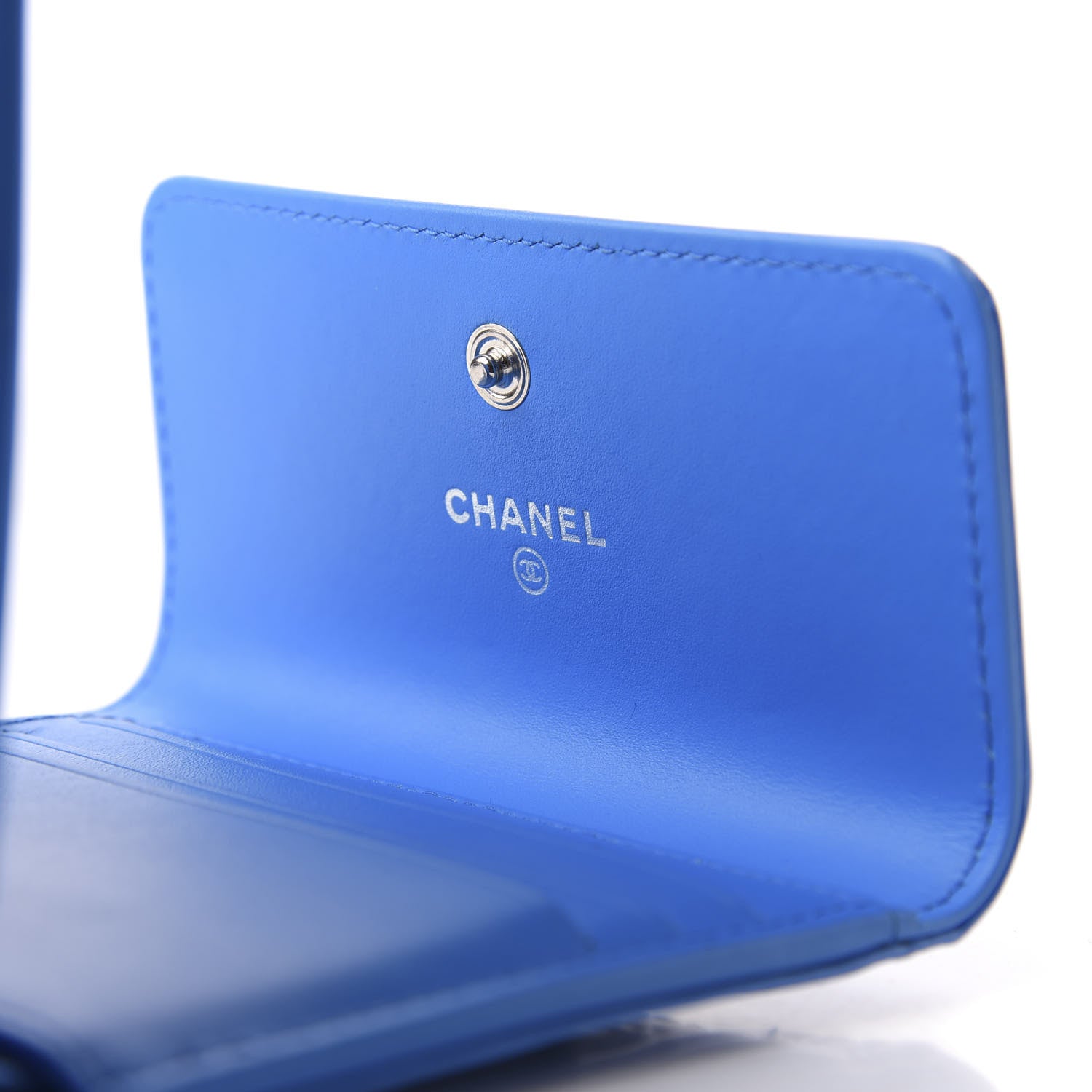 Chanel Patent Quilted Compact Boy Wallet Blue 8 of 10