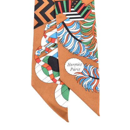 Hermes Silk De l'Ombrelle Aux Duels Twilly Caramel Vert Bleu 2 of 4