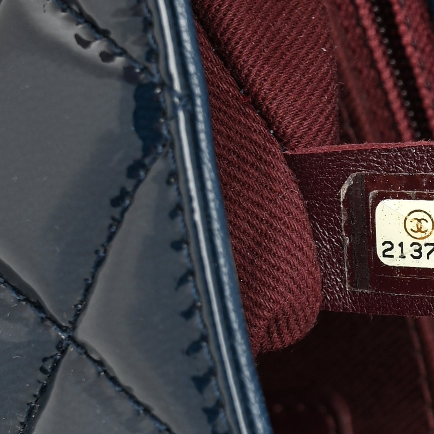 Patent Goatskin Quilted Small CC Eyelet Flap Blue