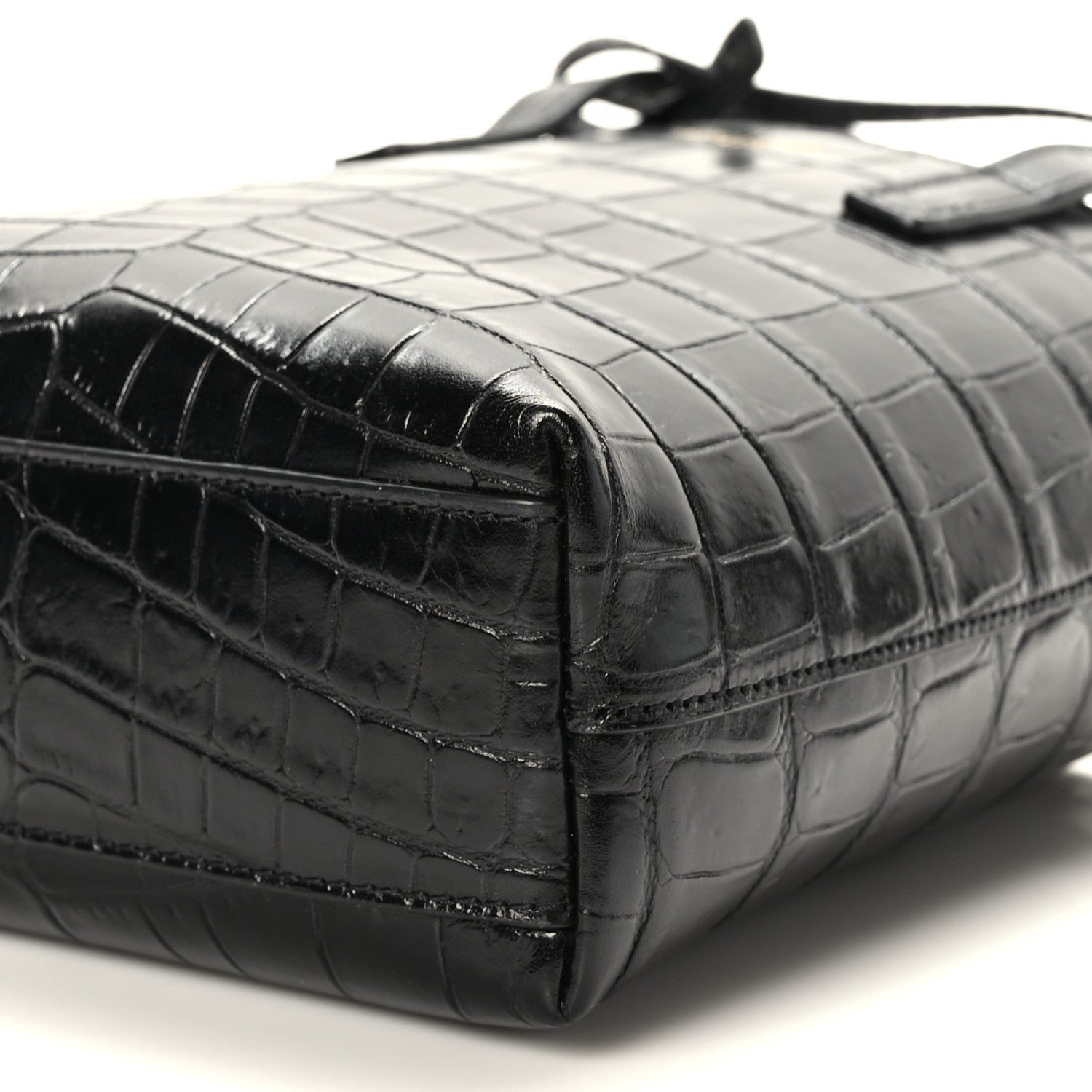 Saint Laurent Calfskin Crocodile Embossed Paris Mini Toy Shopper Tote Black 9 of 10