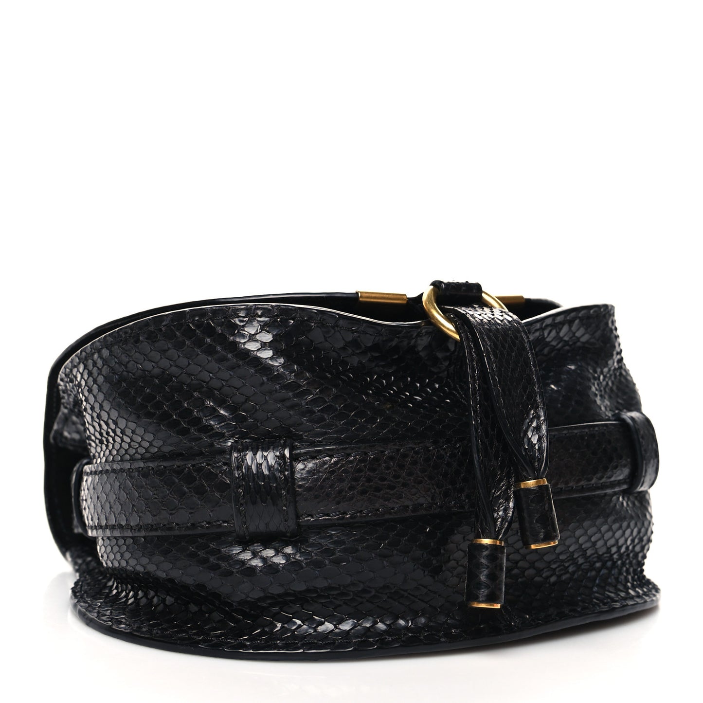 Snakeskin Mini Marcie Round Crossbody Bag Black
