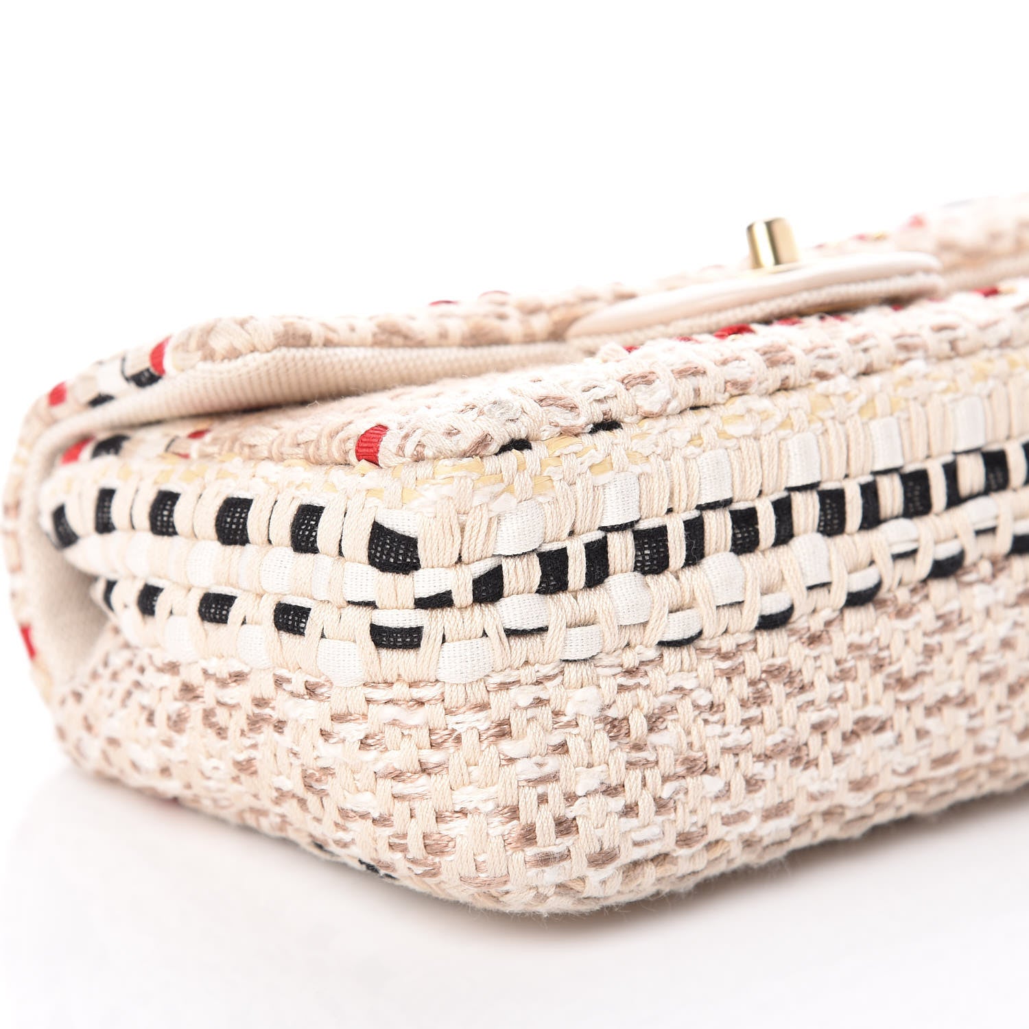 Chanel Cotton Raffia Lambskin Woven Mini Rectangular Flap Beige Red Black 5 of 11