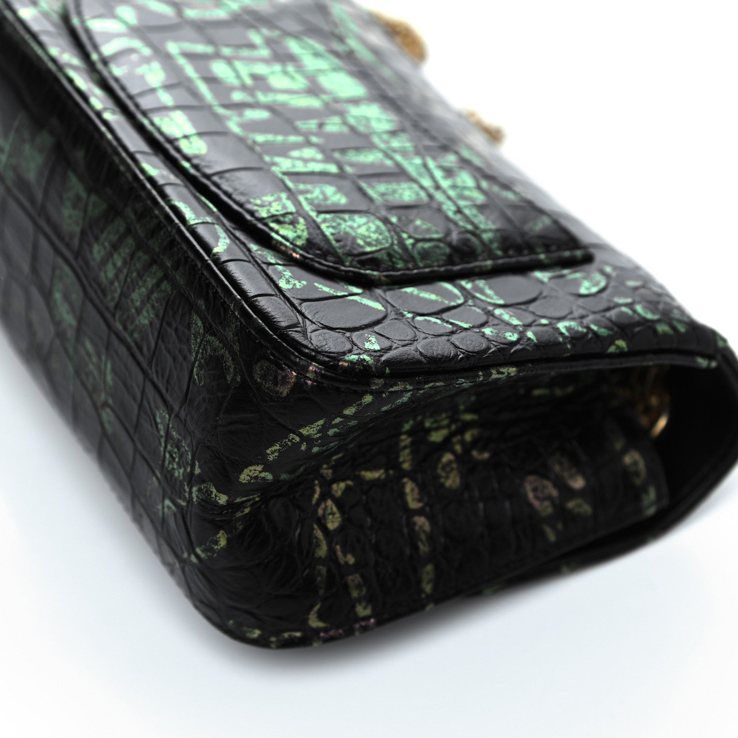 Chanel Calfskin Crocodile Embossed Graffiti 2.55 Mini Cocodile Reissue Flap Black Pink 14 of 17