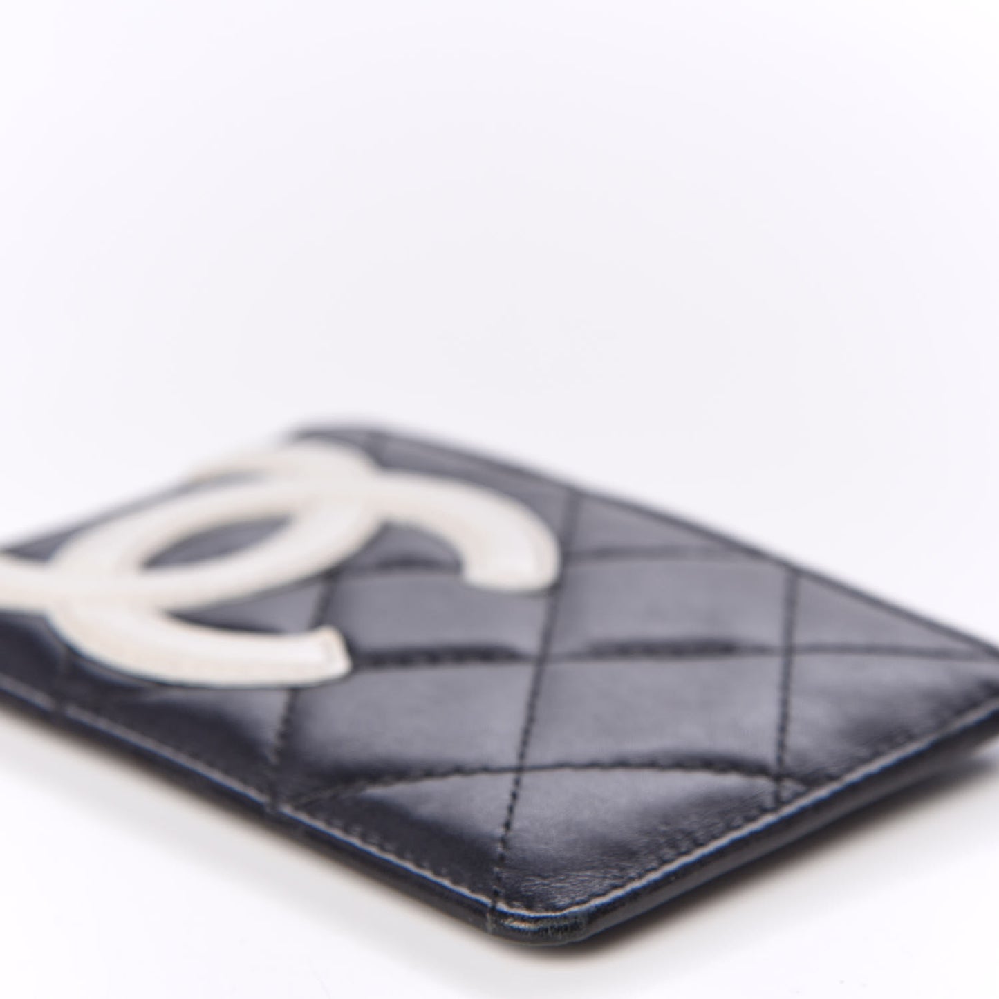 Calfskin Quilted Cambon Card Holder Black White