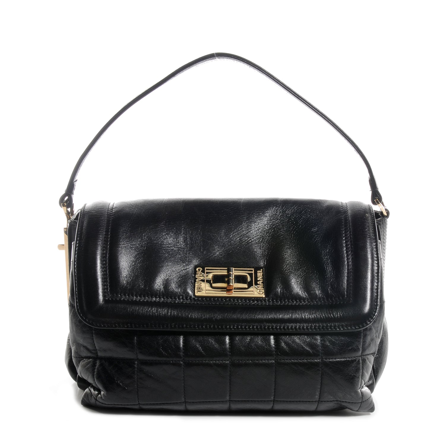 Lambskin Mademoiselle Chocolate Bar Shoulder Bag Black