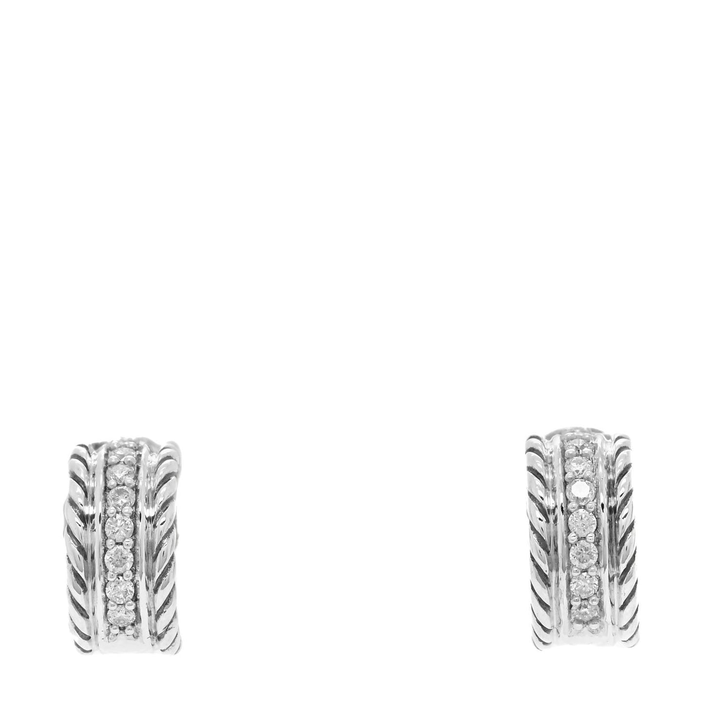 Sterling Silver Diamond 12mm Cable Hoop Earrings