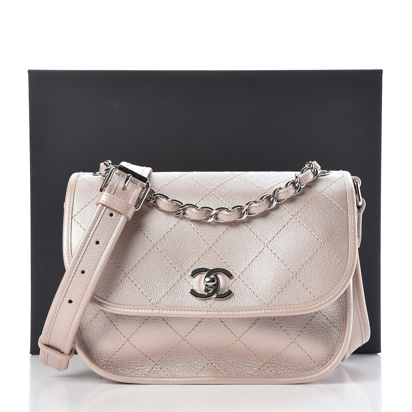 Metallic Calfskin Quilted Jungle Stroll Messenger Bag Gold
