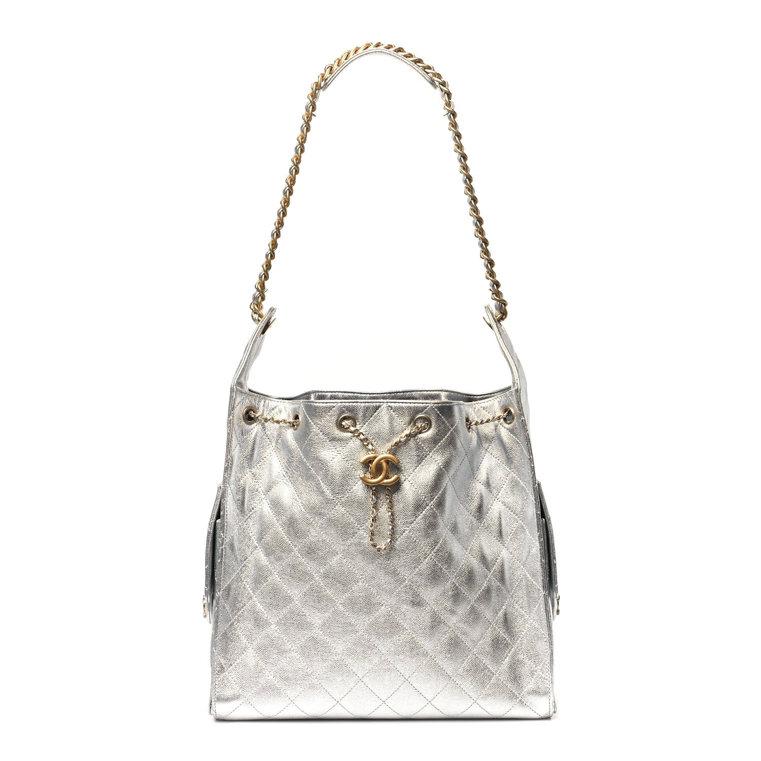 Chanel Metallic Caviar Quilted Medium Chanel 25 Handbag Silver