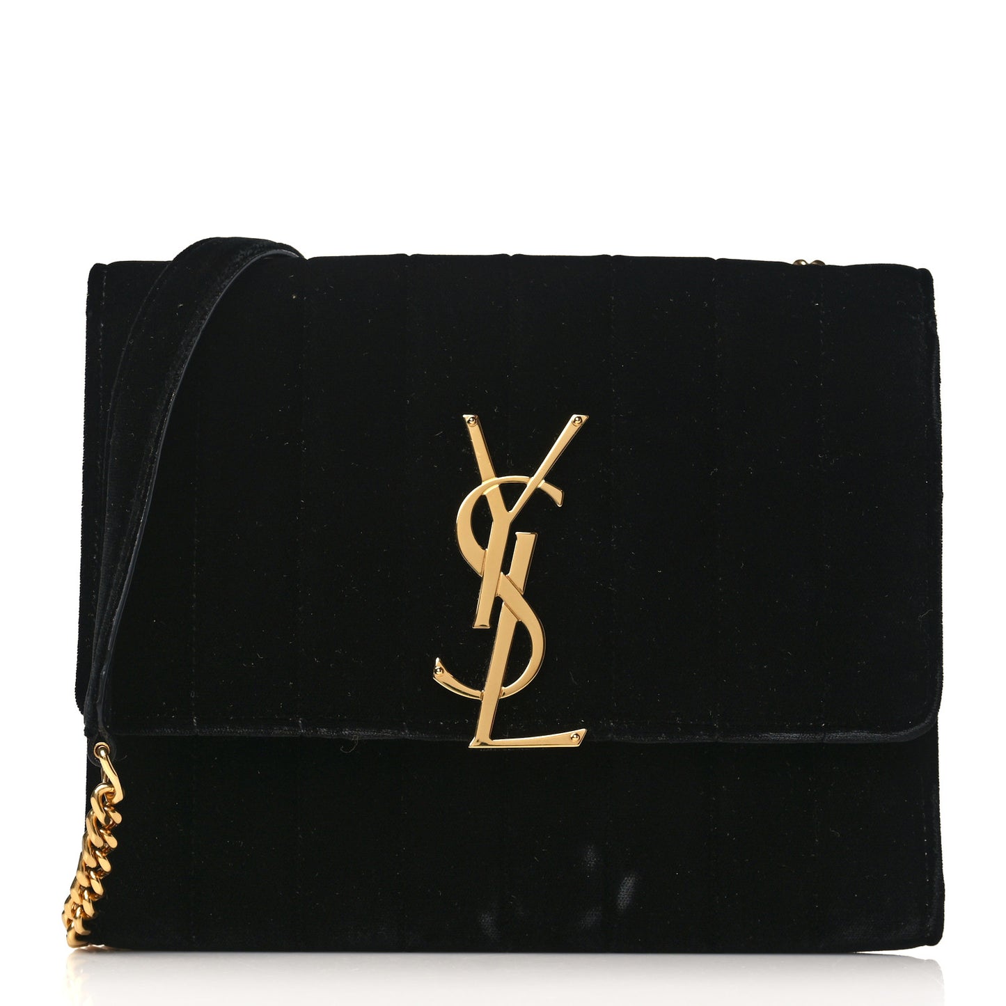 Velvet Matelasse Monogram Vicky Chain Wallet Black