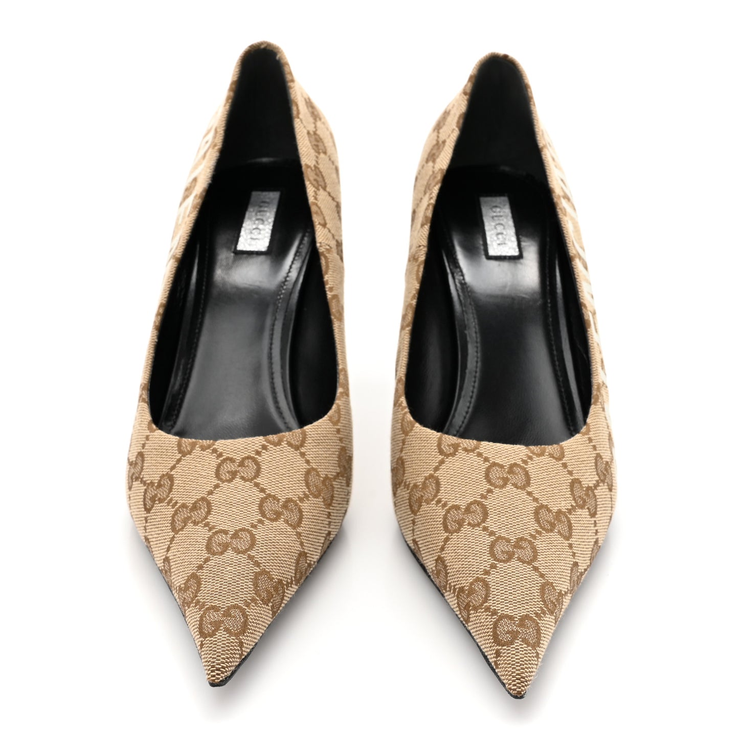 X GUCCI GG Monogram Square Knife 80mm Pumps 40 Beige Ebony