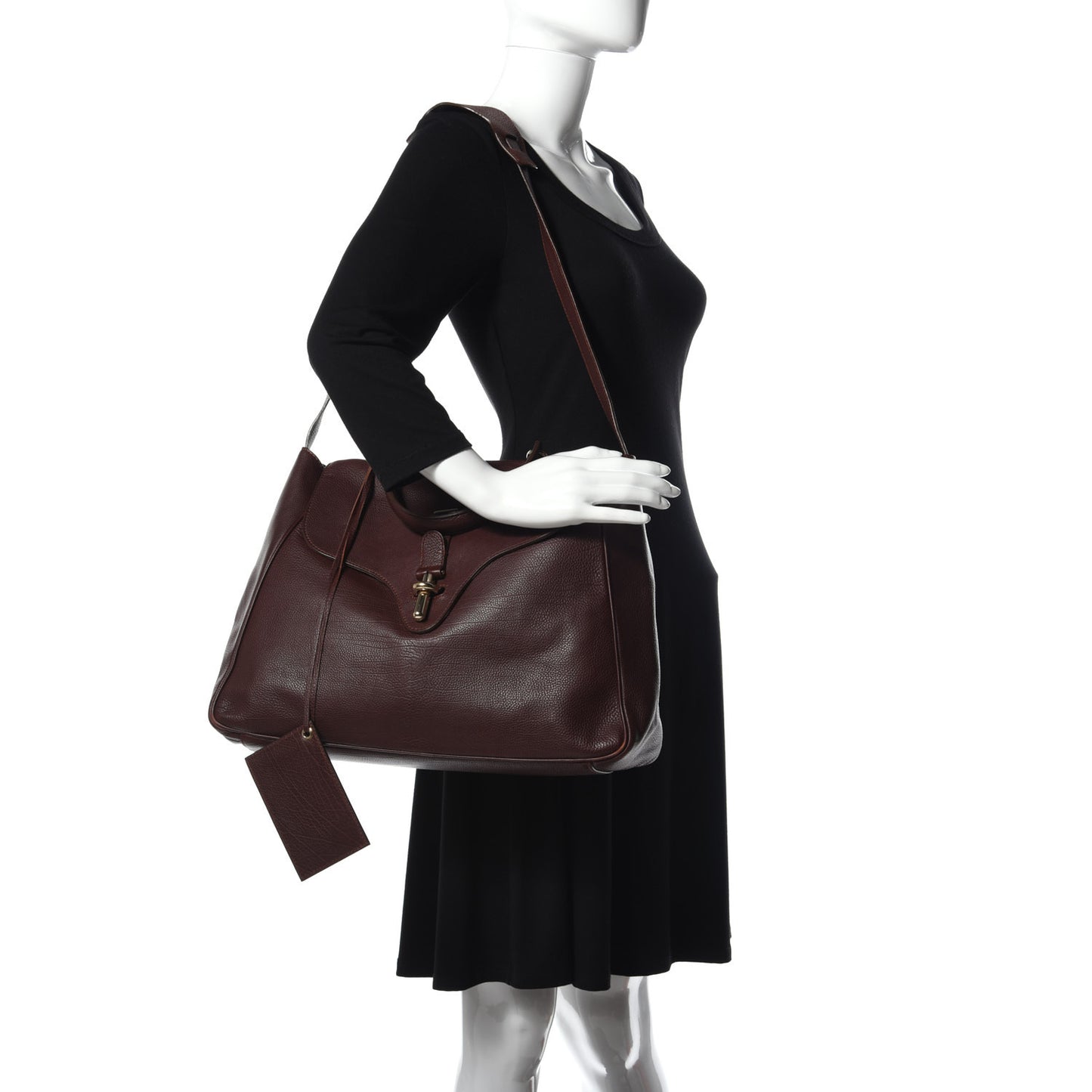 Grained Calfskin Tube Top Handle Tote Burgundy