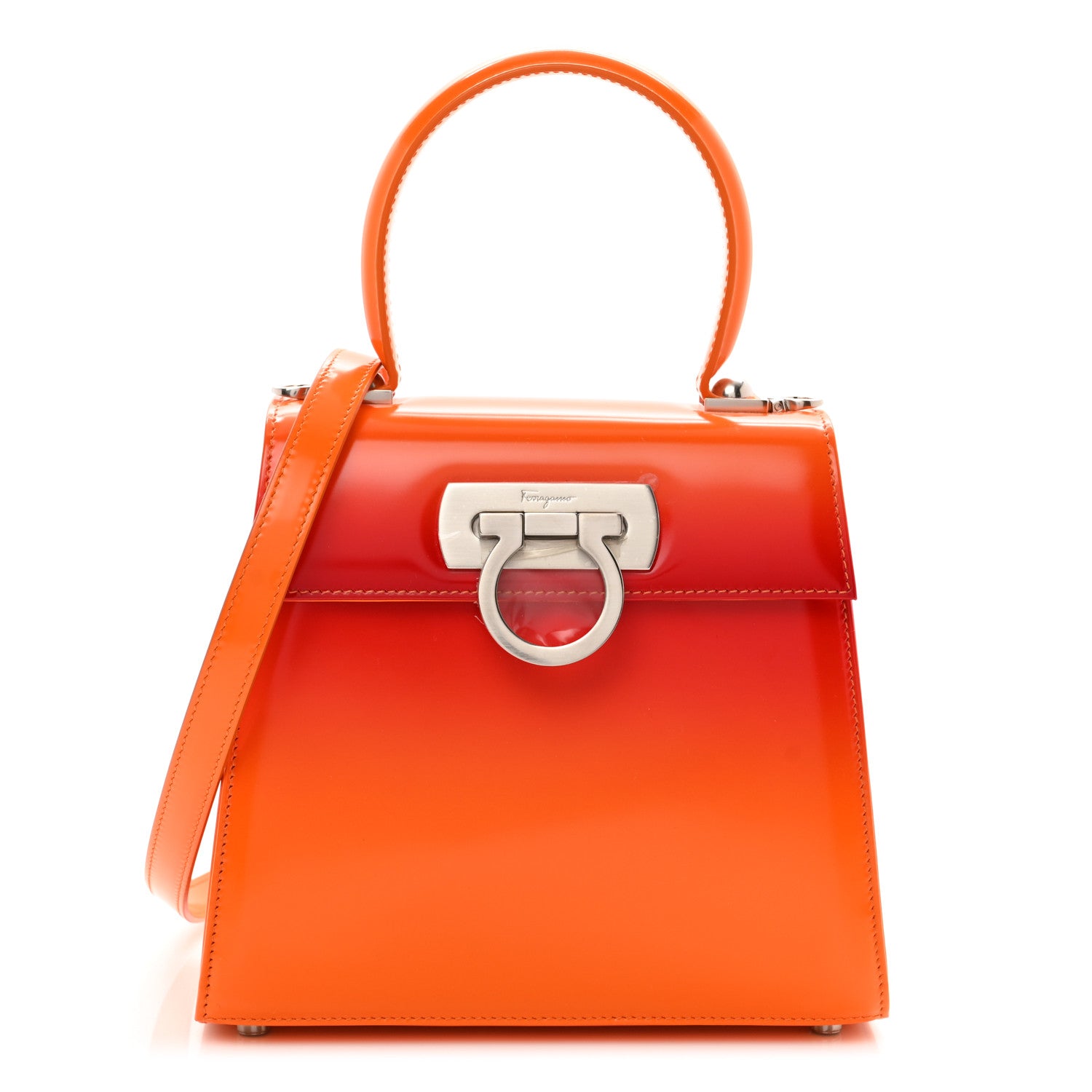 Salvatore Ferragamo Brushed Calfskin Airbrush Small Iconic Top Handle Bag Orange Multicolor 1 of 9