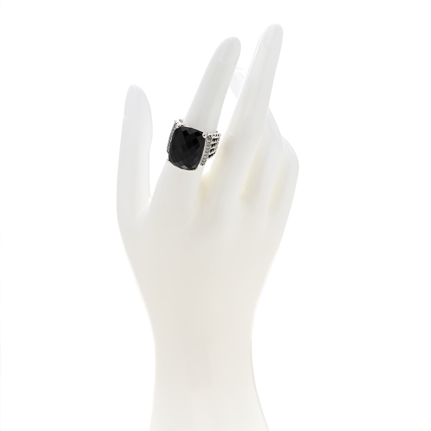 David Yurman Sterling Silver Diamond Black Onyx 20mm Wheaton Ring 54 7 2 of 5