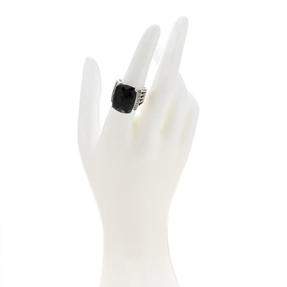 David Yurman Sterling Silver Diamond Black Onyx 20mm Wheaton Ring 54 7 2 of 5