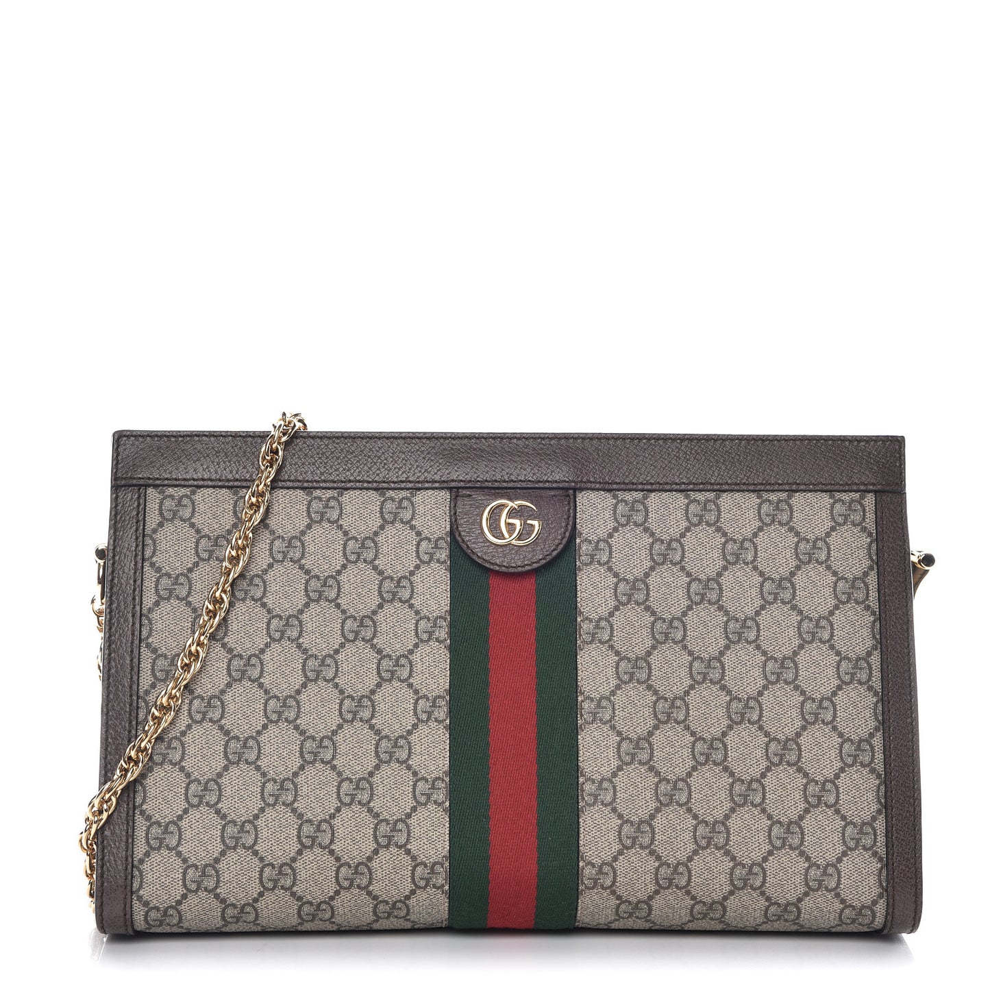 GG Supreme Monogram Web Medium Ophidia Chain Shoulder Bag Brown