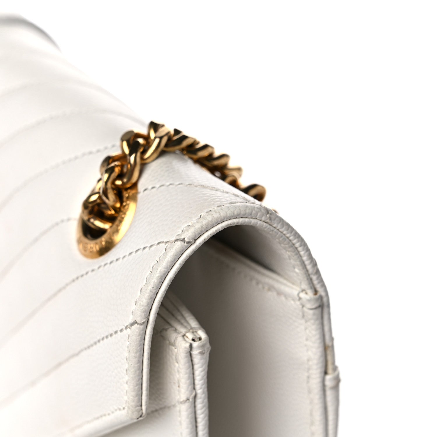 Saint Laurent Grain De Poudre Matelasse Chevron Large Monogram Satchel White 17 of 17