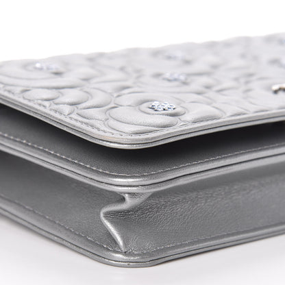 Chanel Metallic Lambskin Camellia Crystal Wallet on Chain WOC Silver 6 of 14