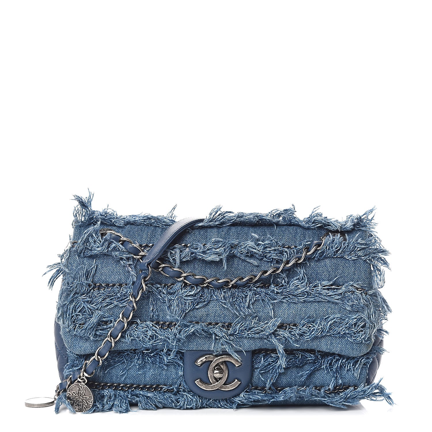 Chanel Calfskin Denim Fringe Chains Small Flap Blue 1 of 13