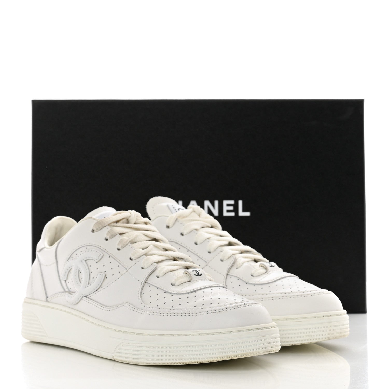 Chanel Calfskin CC Womens Sneakers 38.5 White 10 of 10