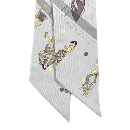 Hermes Silk Ex-Libris Les Parisie Twilly Gris Perle Jaune Soufre 2 of 4