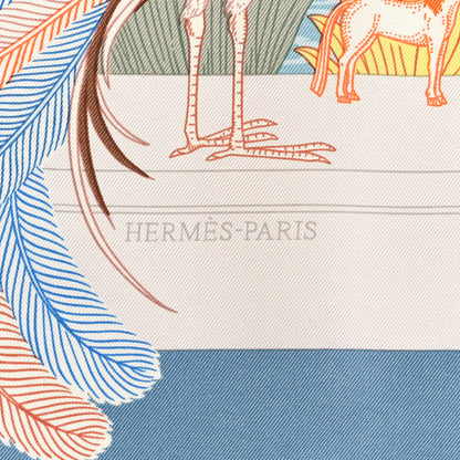 Hermes Silk Twill Precious Paradise Scarf 90 Bleu Jean Vert Orange 2 of 3