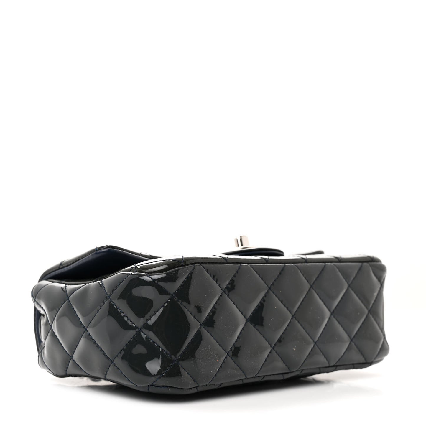 Patent Calfskin Quilted Mini Rectangular Flap Navy Blue