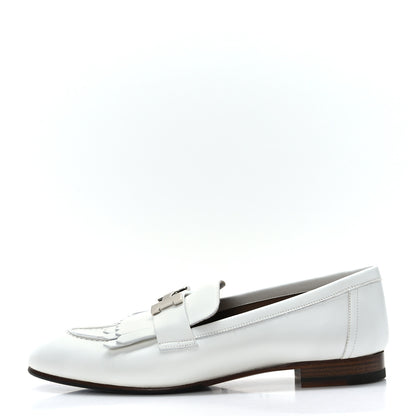 Hermes Calfskin Womens Royal Loafers 37 White 1 of 8