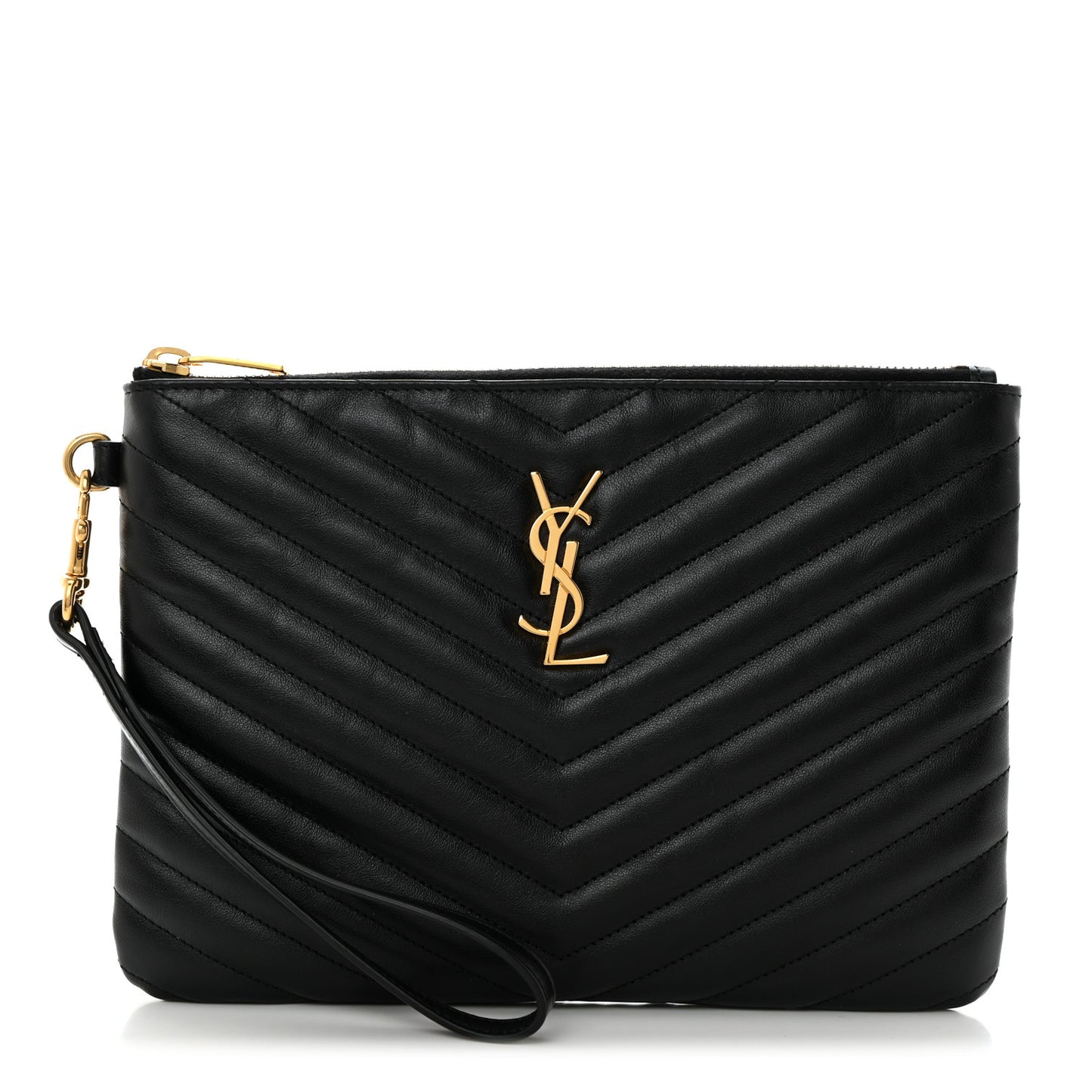 Calfskin Matelasse Chevron Monogram A5 Wristlet Black