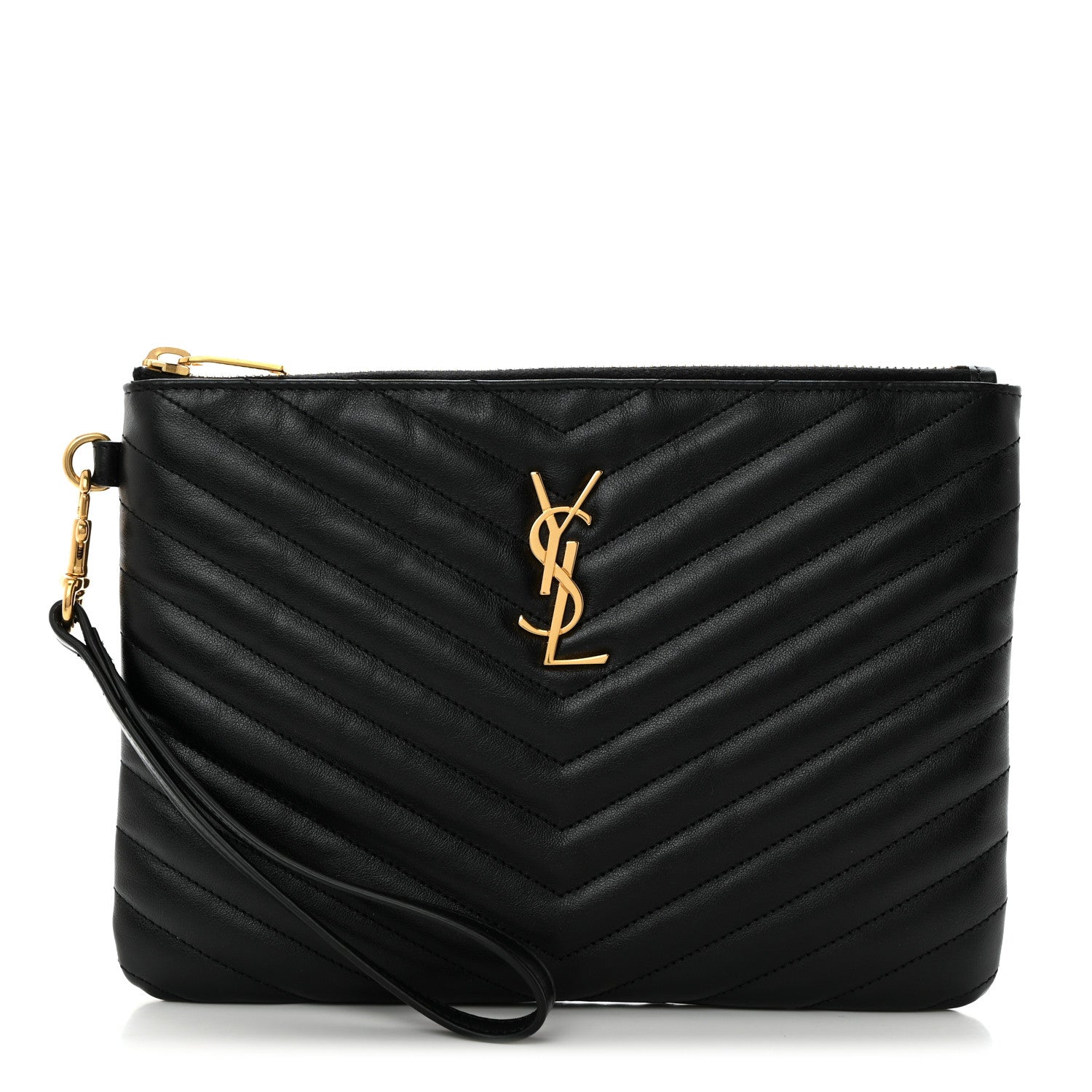 Saint Laurent Calfskin Matelasse Chevron Monogram A5 Wristlet Black 1 of 7