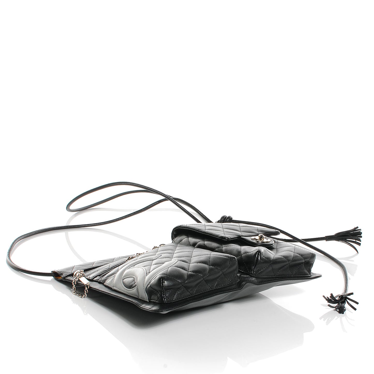 Calfskin Quilted Cambon Multipocket Shoulder Bag Black