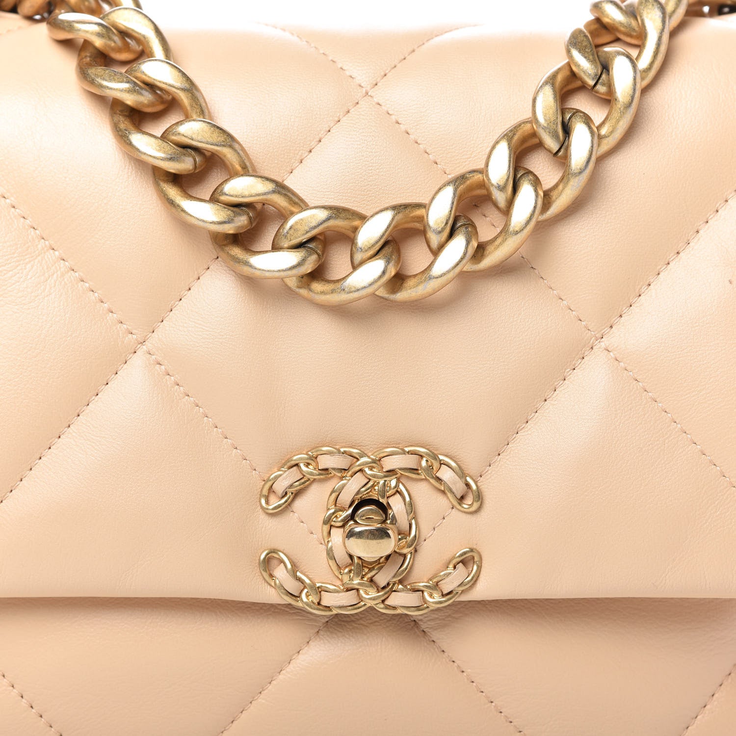 Chanel Shiny Goatskin Quilted Large Chanel 19 Flap Beige 10 of 10