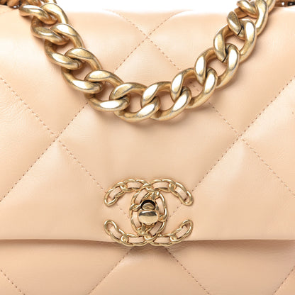 Chanel Shiny Goatskin Quilted Large Chanel 19 Flap Beige 10 of 10
