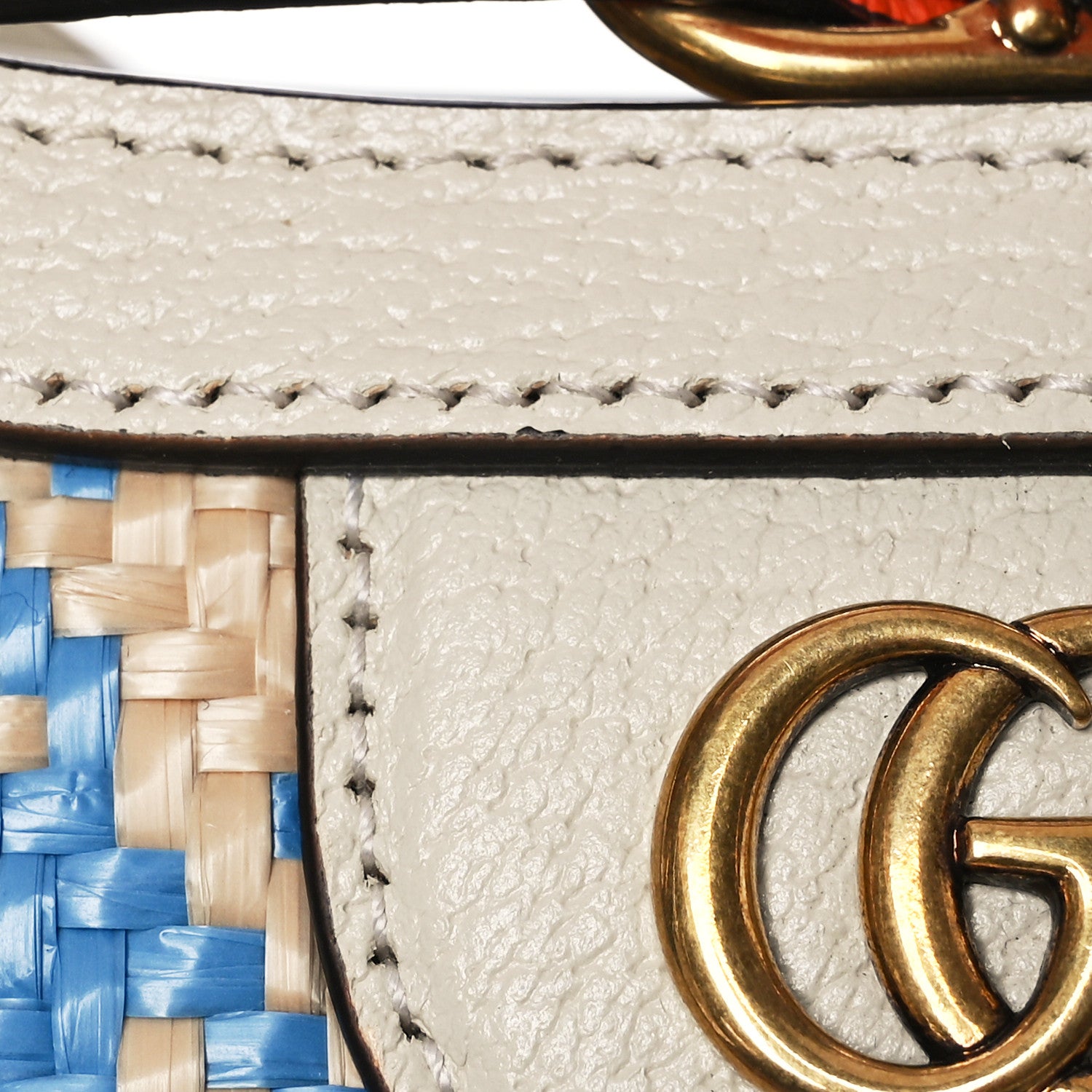 Gucci Raffia Textured Dollar Calfskin Web Houndstooth Mini Diana Tote Bag Light Blue Natural Deep Orange 13 of 15
