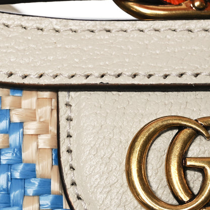 Gucci Raffia Textured Dollar Calfskin Web Houndstooth Mini Diana Tote Bag Light Blue Natural Deep Orange 13 of 15