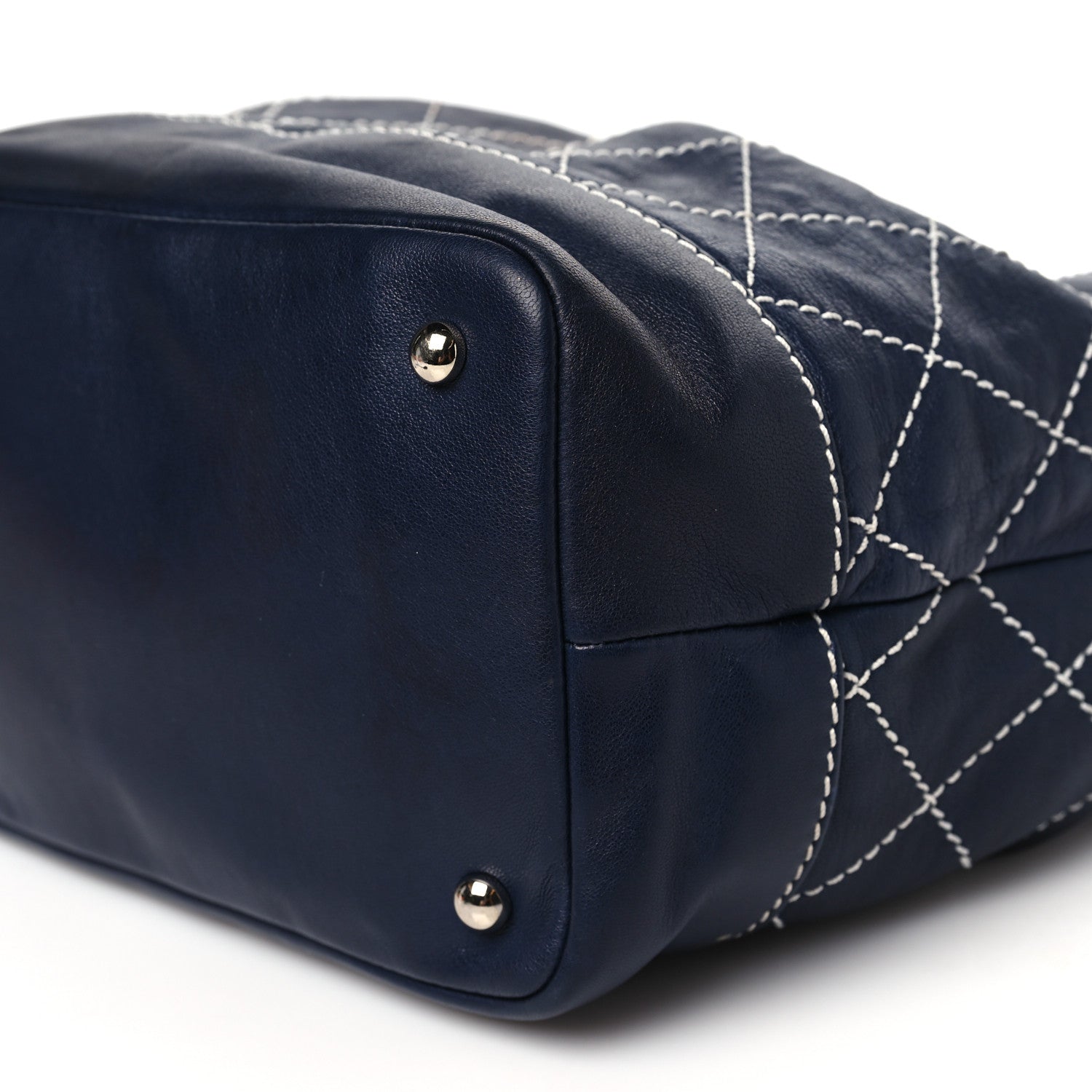 Chanel Lambskin Contrast Stitch Small Drawstring Tote Navy 10 of 13