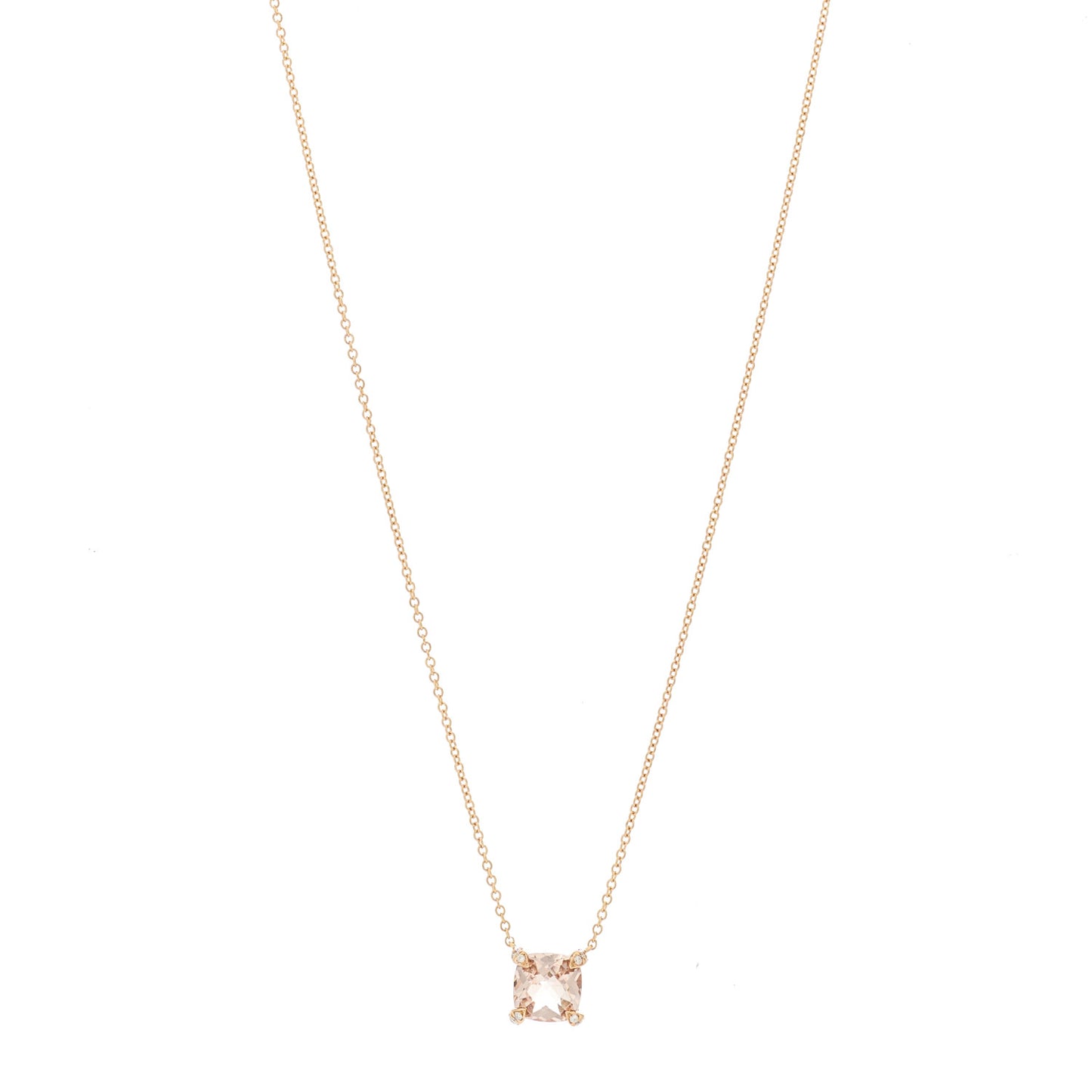 18K Rose Gold Diamond Morganite 7mm Petite Chatelaine Pendant Necklace