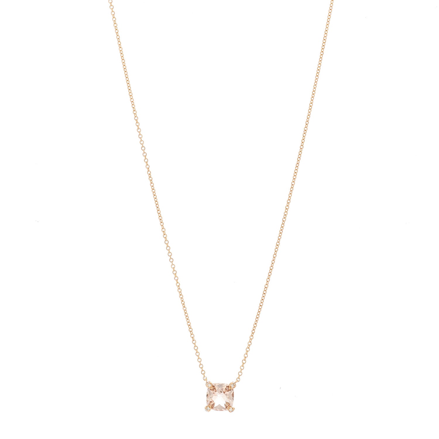 David Yurman 18K Rose Gold Diamond Morganite 7mm Petite Chatelaine Pendant Necklace 1 of 5