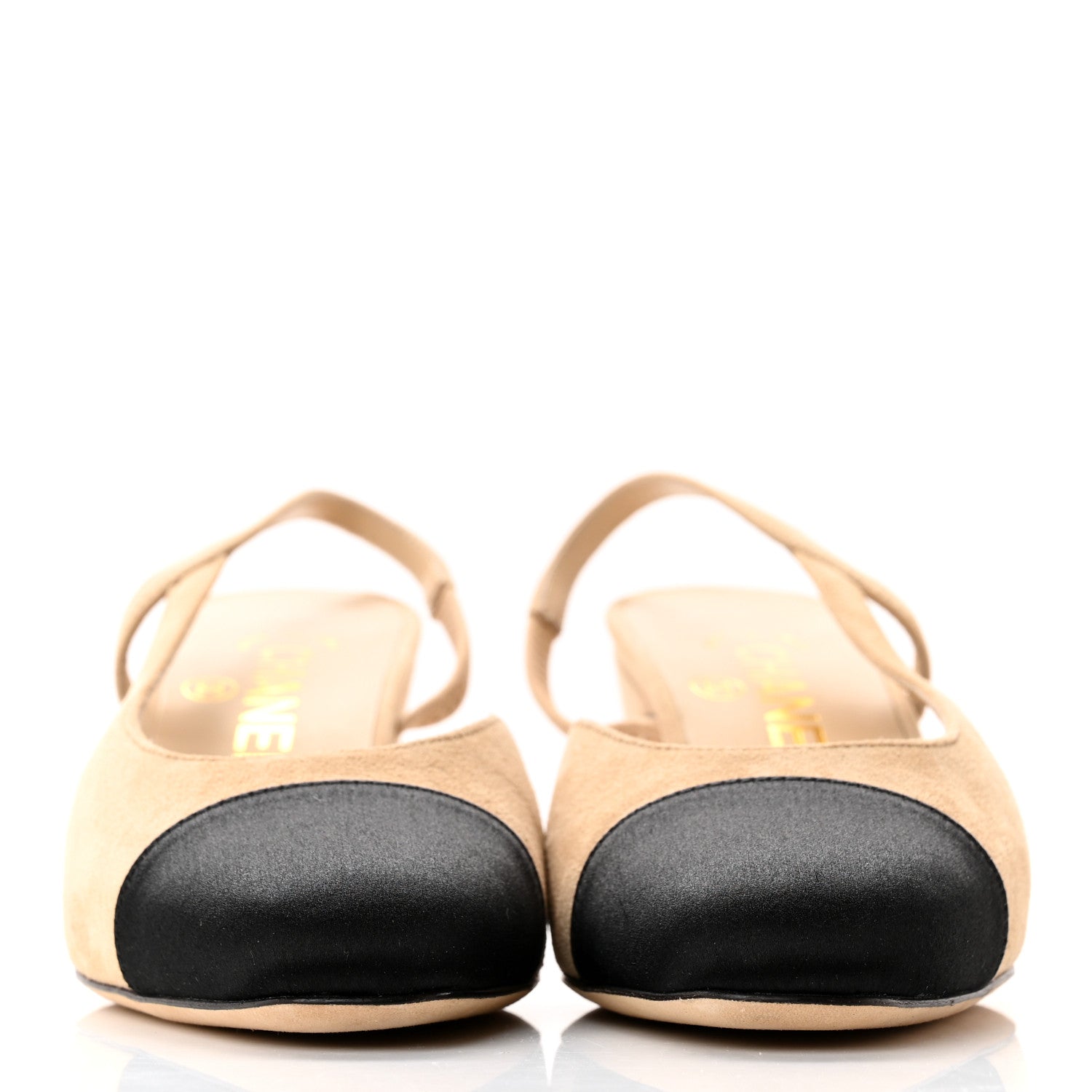 Chanel Suede Cap Toe CC Slingback Pumps 35 Beige Black 2 of 13
