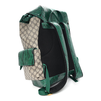 Gucci GG Supreme Monogram Snakeskin Ophidia Double Buckle Backpack Brown Green 3 of 10