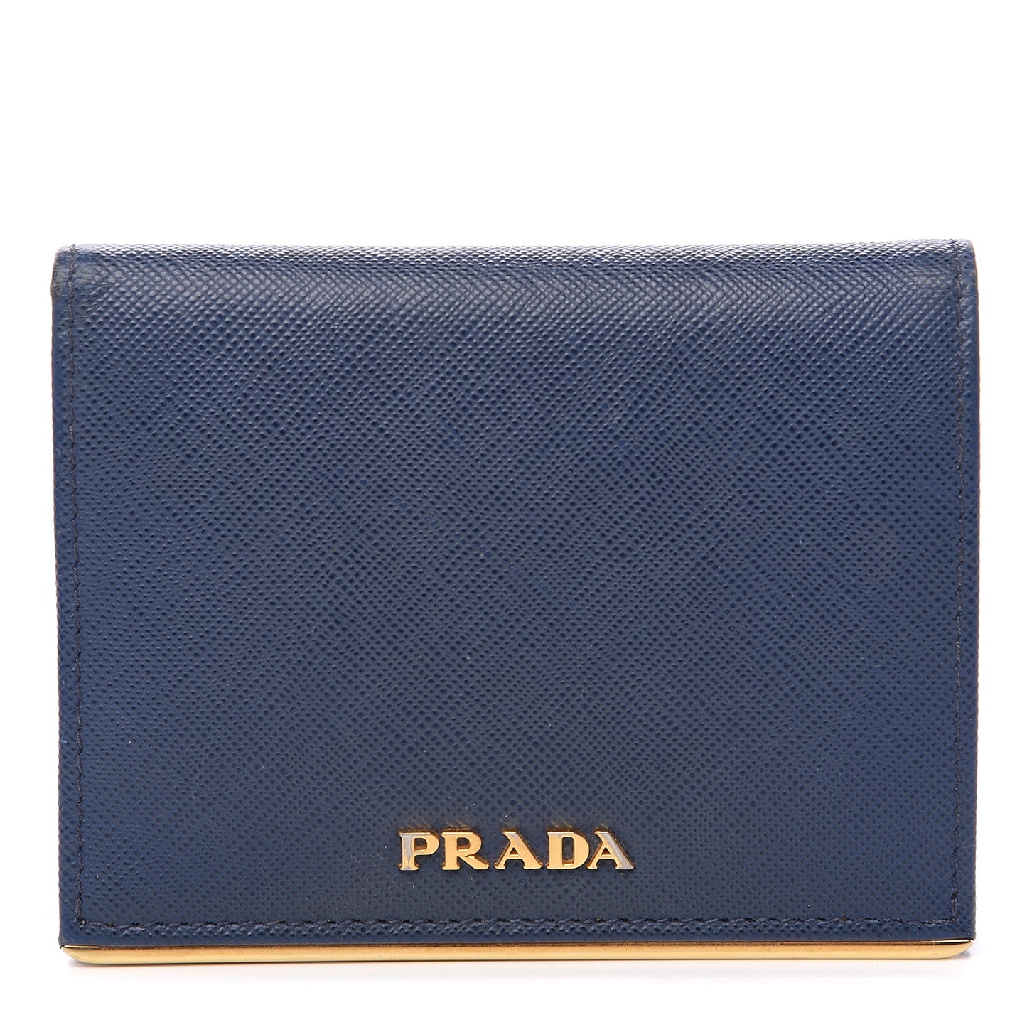Saffiano Metal Bar Bi-Fold Wallet Bluette