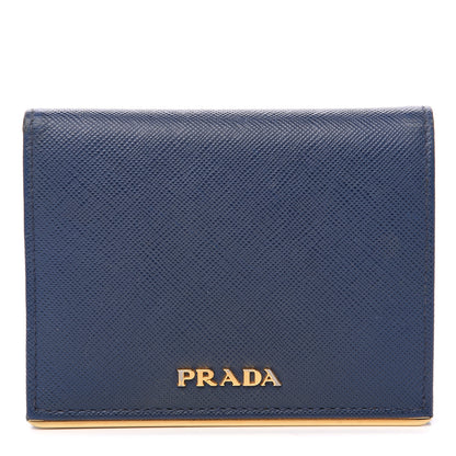 Prada Saffiano Metal Bar Bi-Fold Wallet Bluette 1 of 5