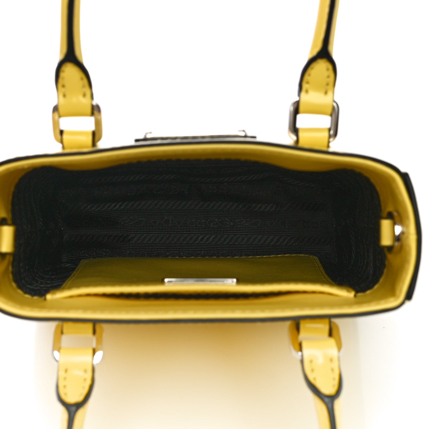 Prada Spazzolato Metal Triangle Logo Small Double Handle Crossbody Tote Giallo Black 6 of 10