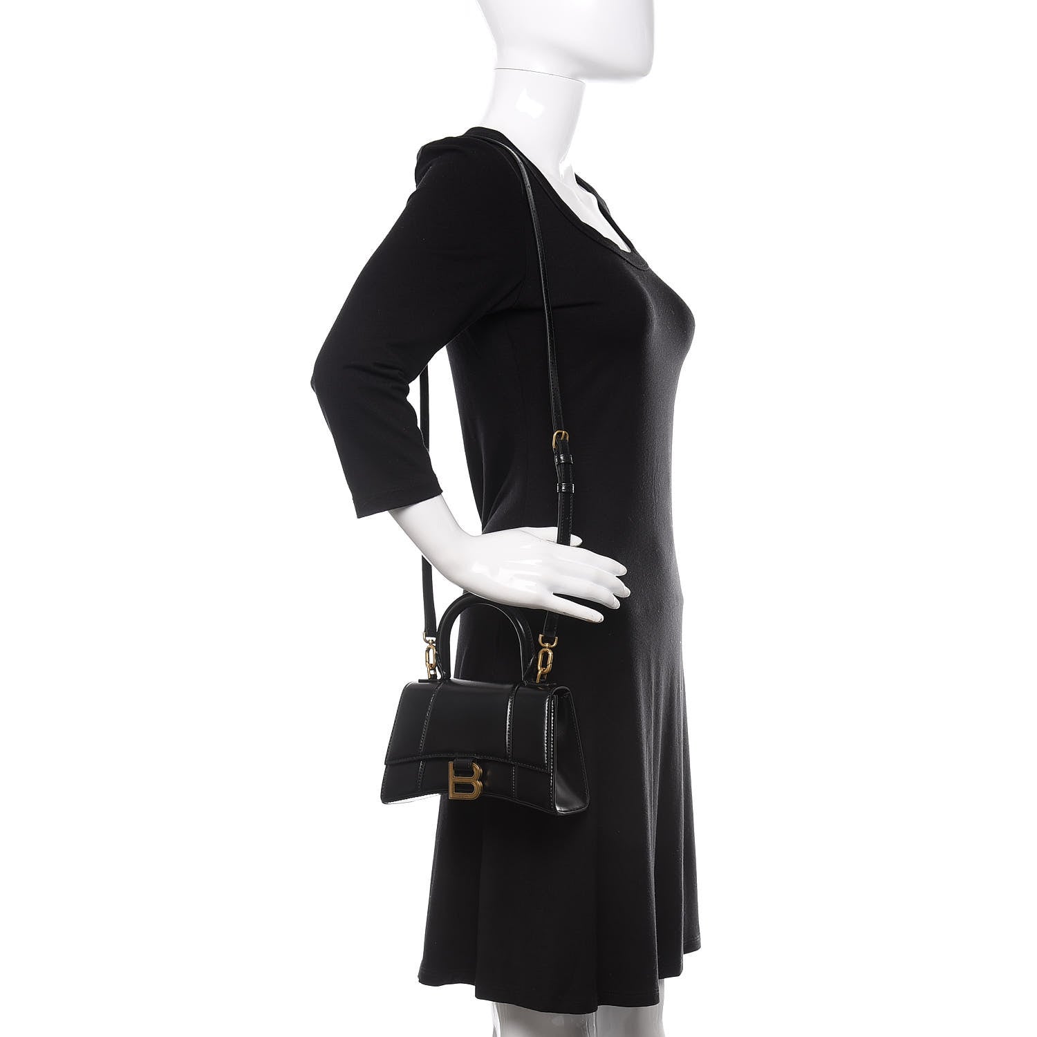 Balenciaga Shiny Box Calfskin Hourglass Top Handle Bag XS Black 2 of 10