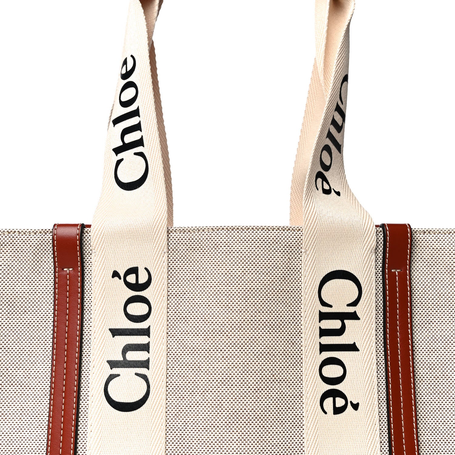 Chloe Cotton Calfskin Medium Woody Ribbon Tote White Brown 9 of 14