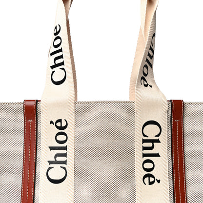 Chloe Cotton Calfskin Medium Woody Ribbon Tote White Brown 9 of 14