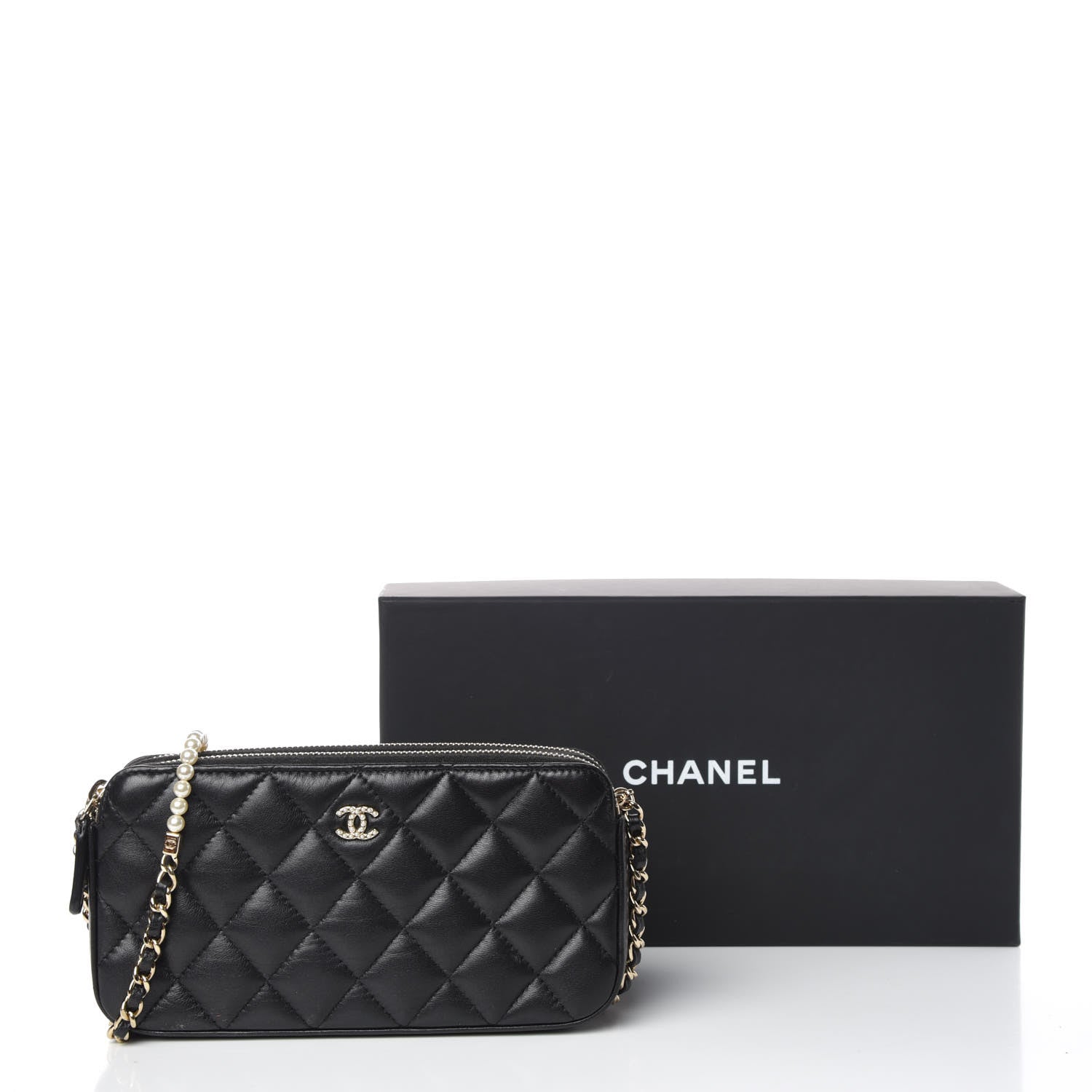 Chanel Iridescent Lambskin Quilted Pearl Clutch With Chain Black 13 of 13