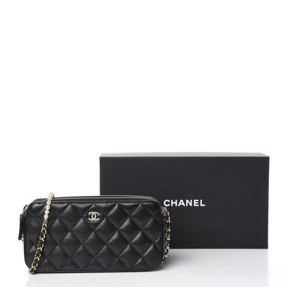 Chanel Iridescent Lambskin Quilted Pearl Clutch With Chain Black 13 of 13