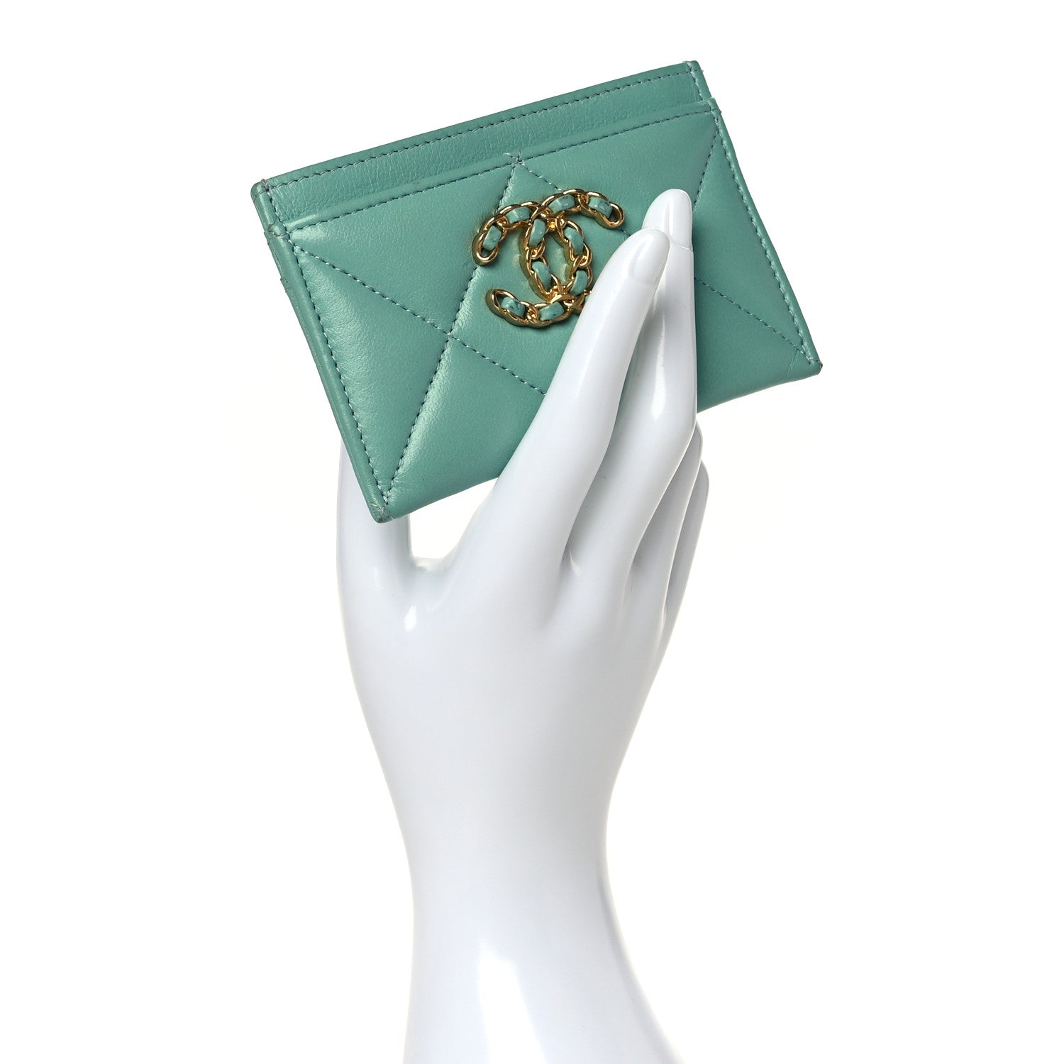 Chanel Lambskin Quilted Chanel 19 Card Holder Green 2 of 10