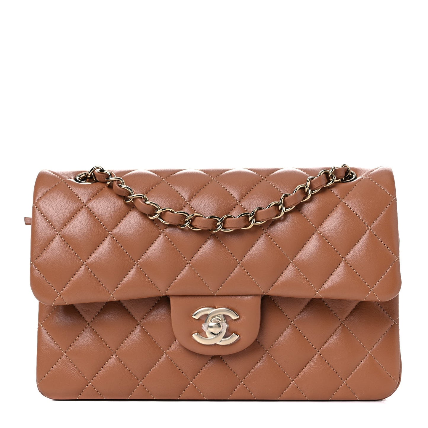 Lambskin Quilted Small Double Flap Brown