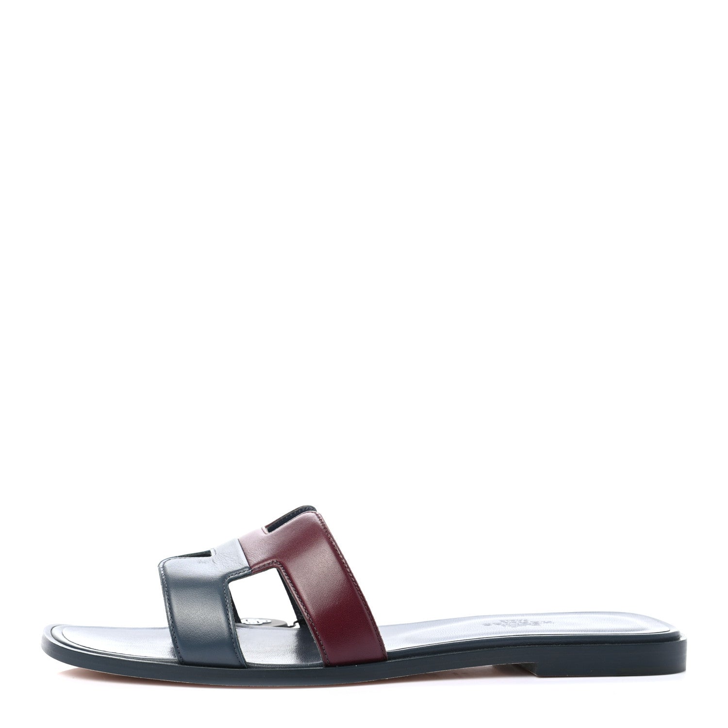 Hermes Box Calfskin Oran Sandals 39.5 Bleu Ardoise Bordeaux 1 of 8